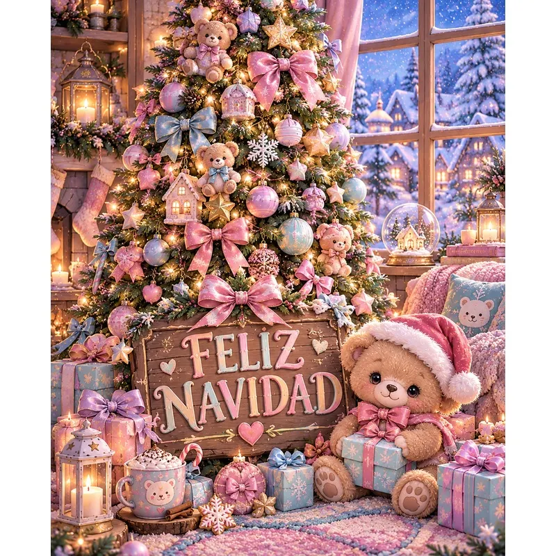 Jesbrilli Collaboration |Christmas Tree Teddy– Full Drill with AB & Fairy Dust Detail Highlights – Full Round/Square Diamond Painting (Velvet Cloth)