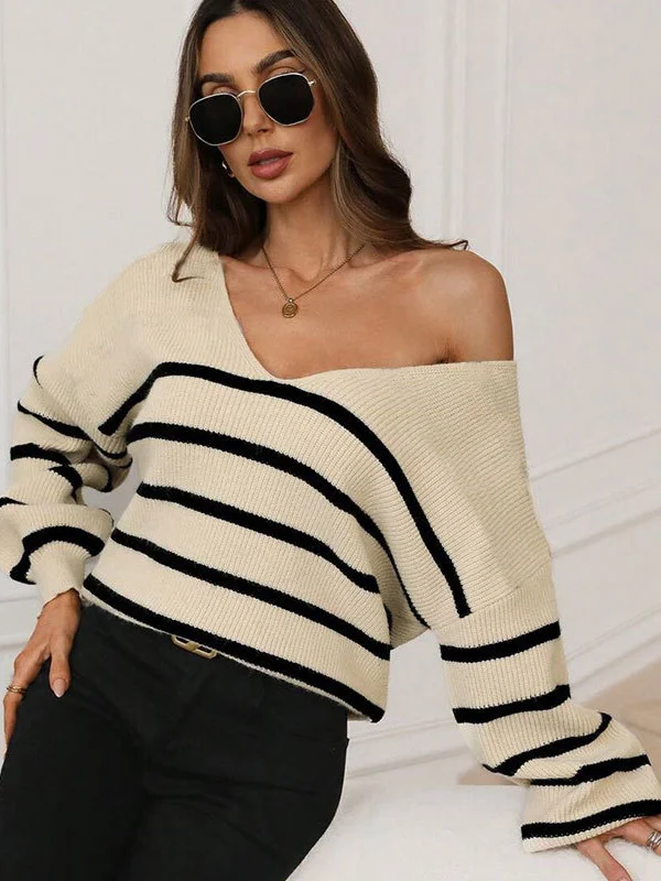 Athvotar Athvotar And Winter New Striped Hit-Colored Sweater Women Loose Bow Tie With Knitted Jacket