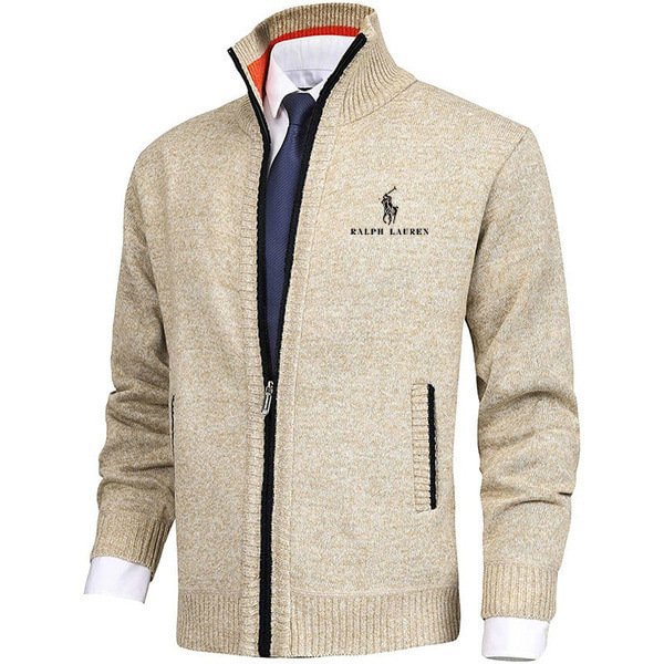 RL® męski sweter w jednolitym kolorze z kołnierzem