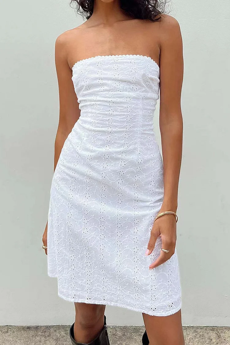 Lace Boat Neck Flower Shape Hollow Out Tube Backless Slim Mini Dresses