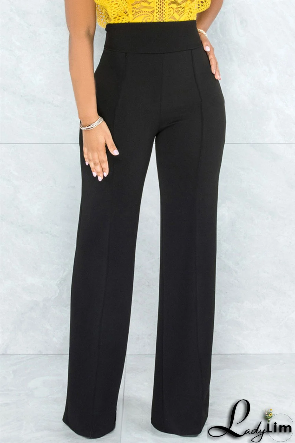 White Fashion Casual Solid Basic Regular High Waist Trousers