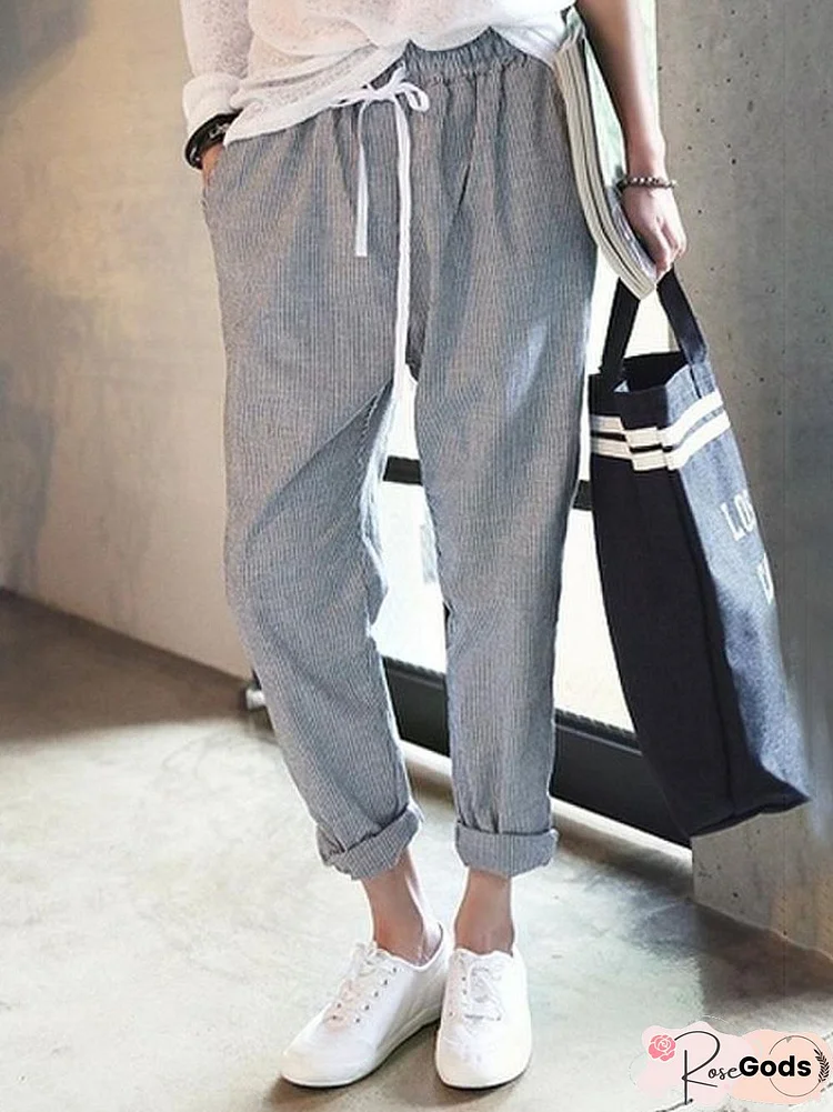 All Season Natural Casual Linen Stripes Pants