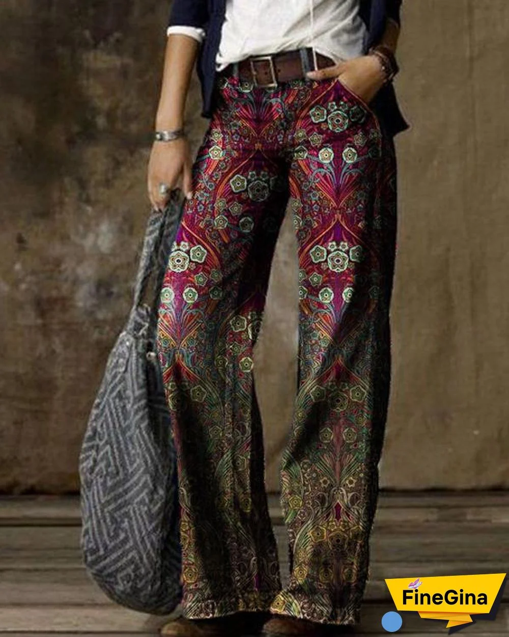 Casual Vintage Floral Printed Pants