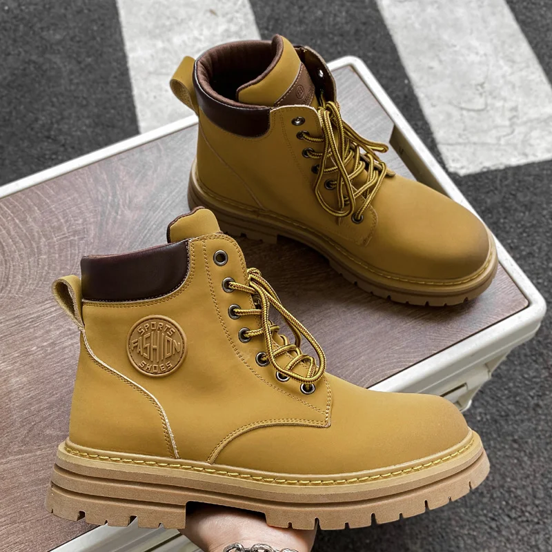 Wongn Wongn Yellow Boots 2023 Spring & Autumn British High Gang Couples Boots Desert Work Dress Short Boots Locomotive Martens 5599-M