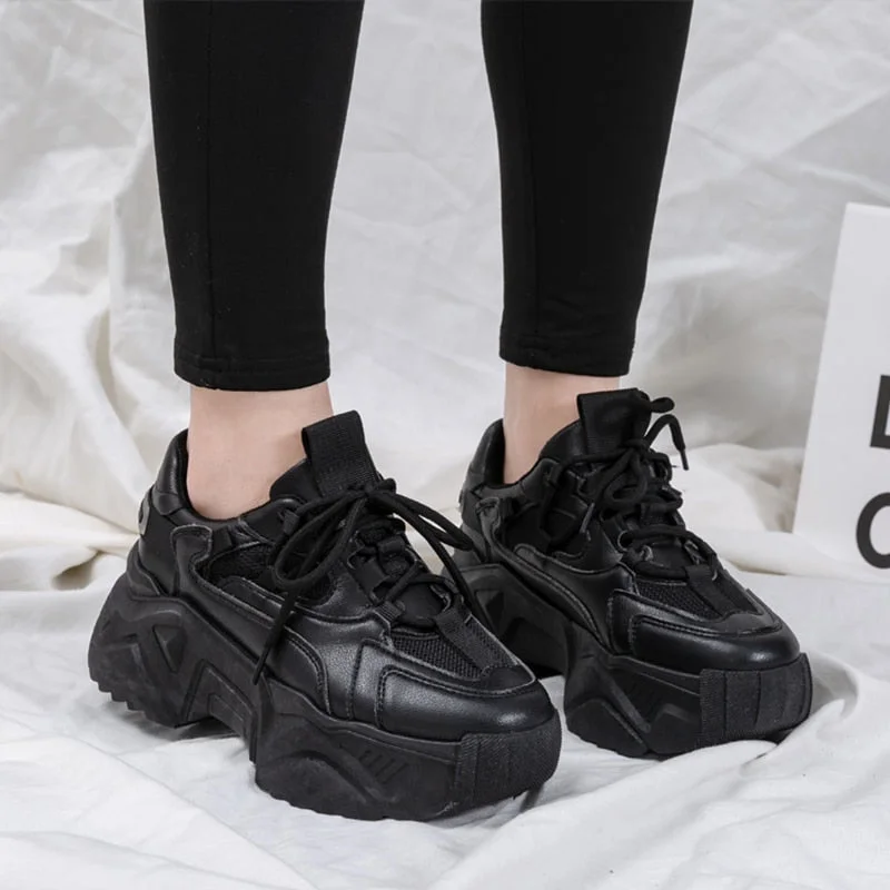 Fashion Platform Chunky Sneakers For Women Thick Bottom Black Vulcanize Shoes Woman 2022 Spring Ladies Mesh Sports Shoes