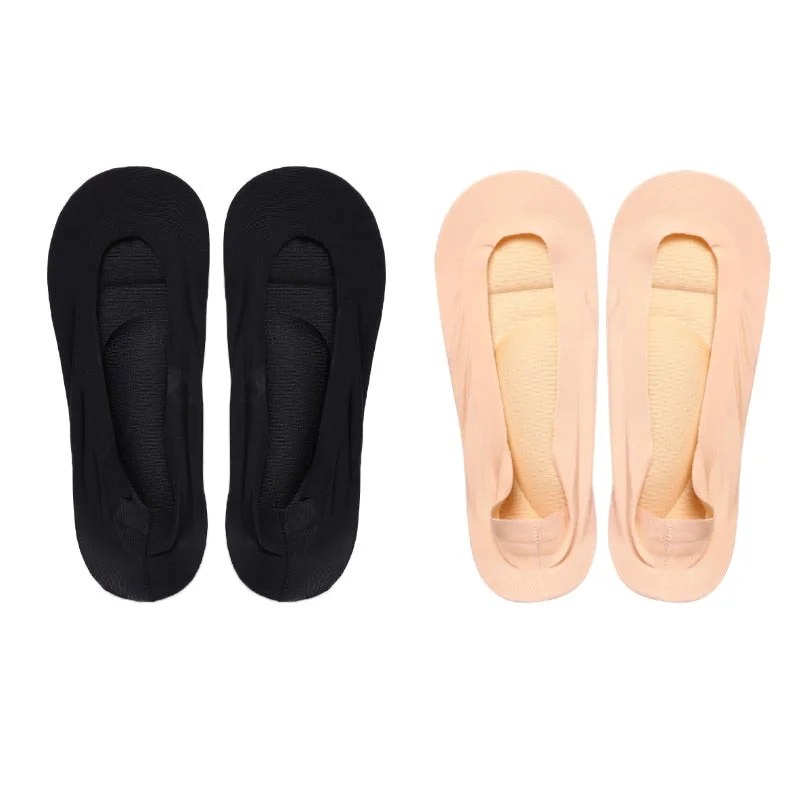 1/2Pairs Ladies 3D Boat Socks Breathable Cushion Bow Foot Massage Health Care Invisible Socks Silicone Anti-off Silk Boat Socks