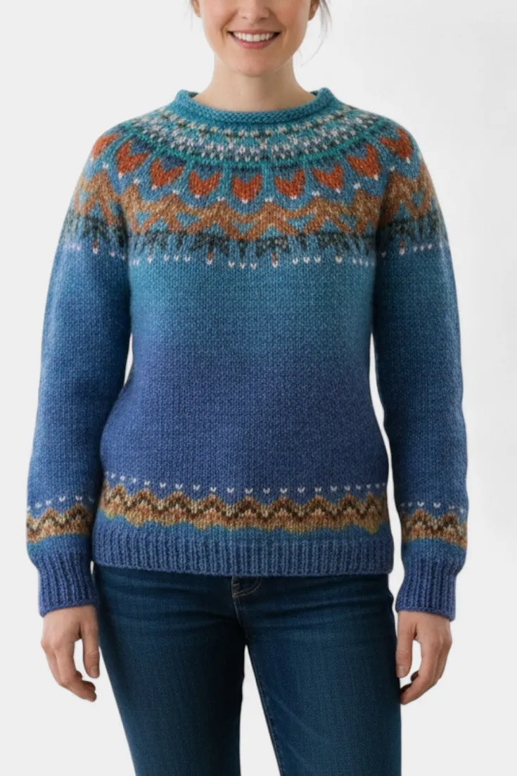 Scandinavian Ombr&eacute; Knit Sweater with Colorful Banding