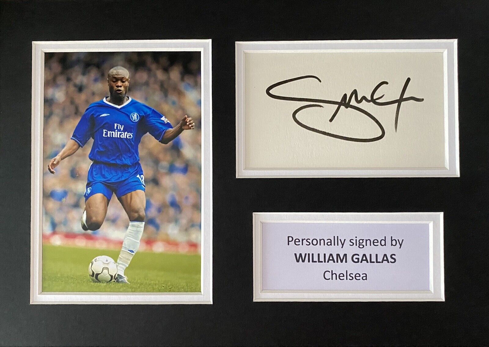 William Gallas Hand Signed White Card In A4 Chelsea Mount Display