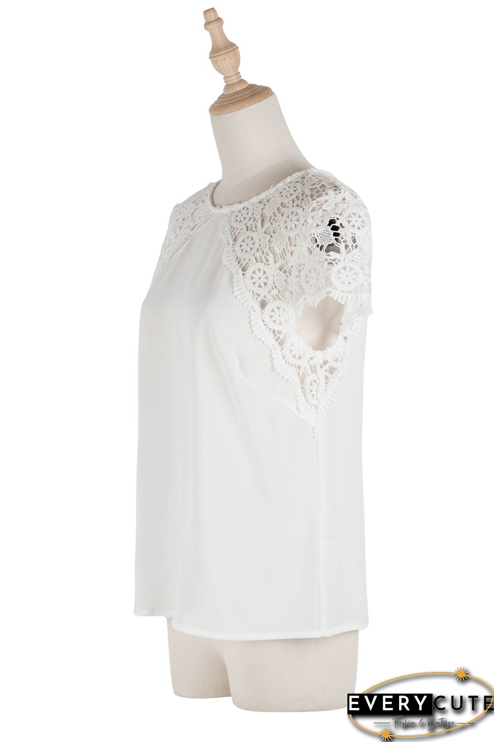 White Hollow Out Shoulder Tops