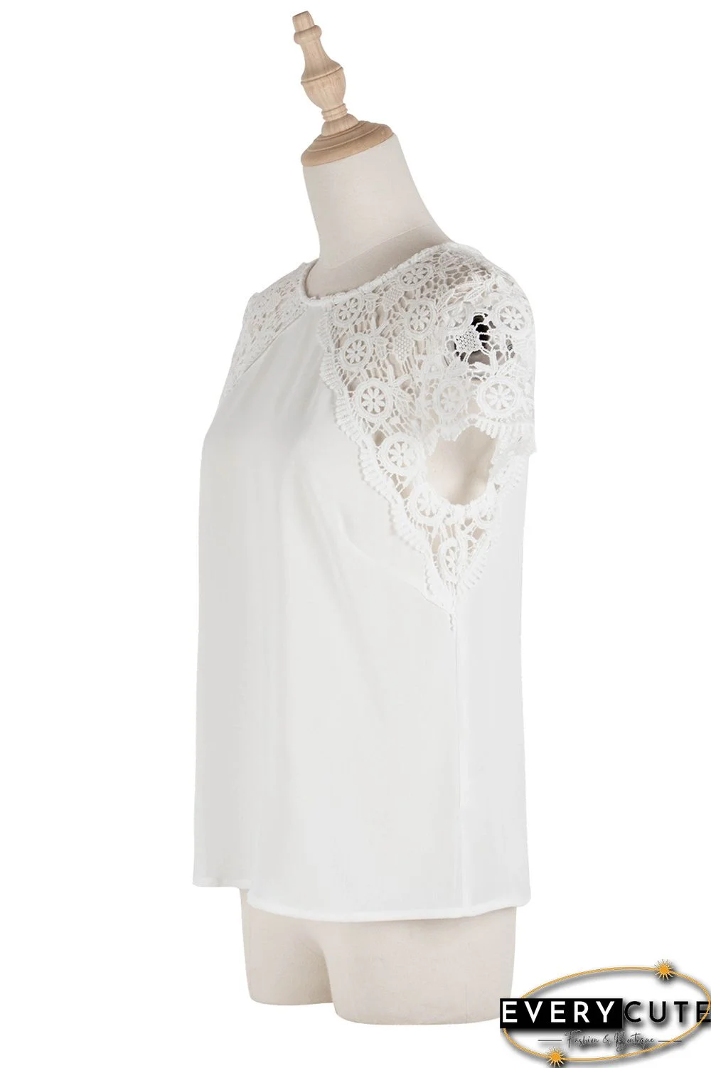 White Hollow Out Shoulder Tops