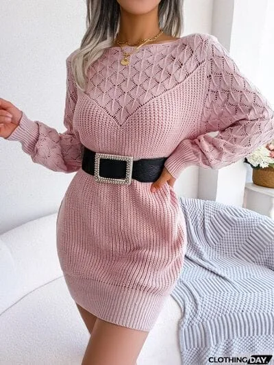 Openwork Boat Neck Sweater Dress
