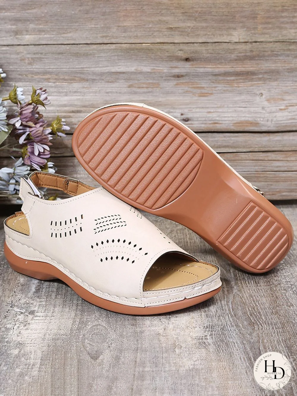 Cutout Velcro Vintage Casual Velcro Wedge Sandals
