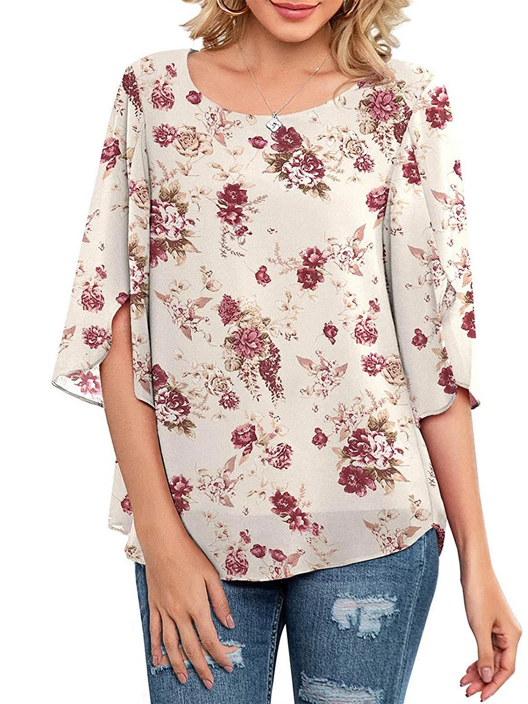 Women Half Sleeve V-neck Solid Color Dress