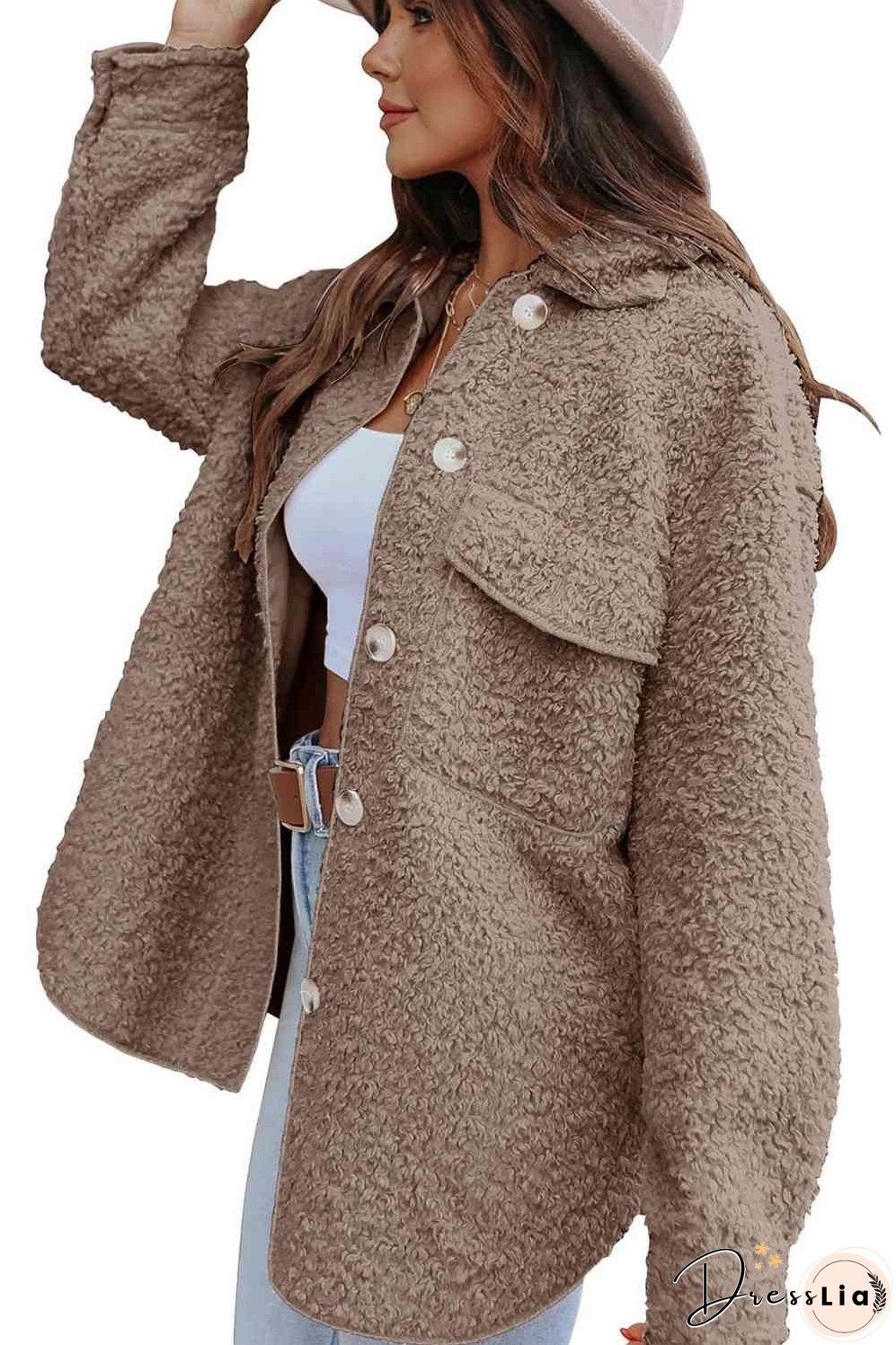 Collared Neck Button Front Coat with Pocket