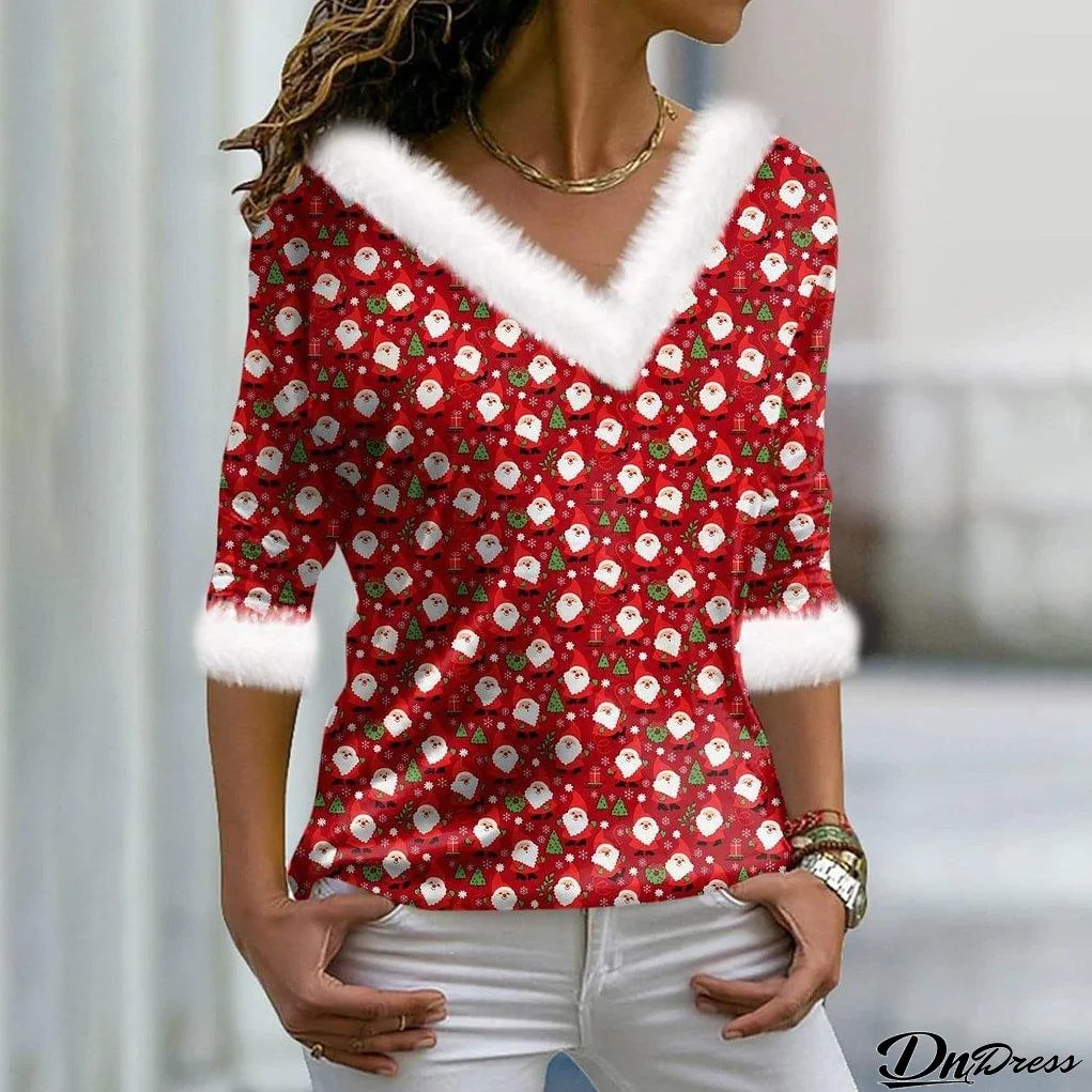 Showy V-Neck Red Top