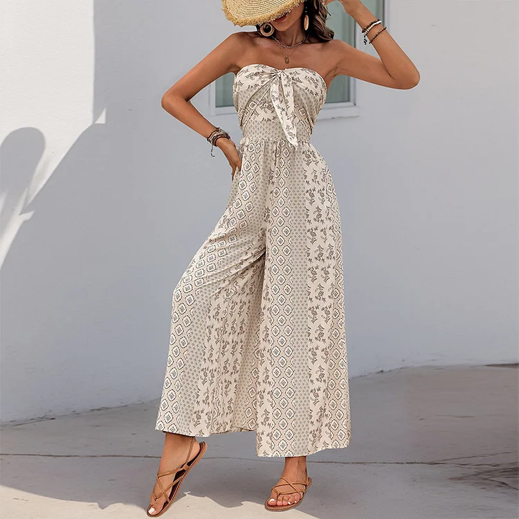 Sleeveless Tube Top Printed Jumpsuit