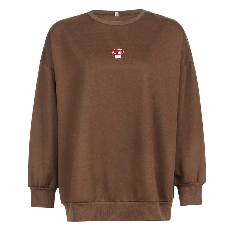 Oversized Sweatshirts Vintage Brown Hoodies Long Sleeve Top Aesthetic Fashion Korean Crewneck Pullovers Streetwear Y2K