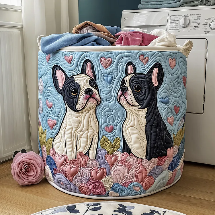 Bulldog Couple Quilted Laundry Basket GFTOYC518