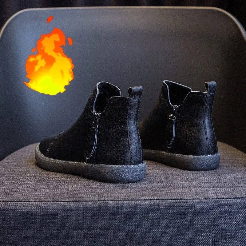 Fujin Warm Wool Motorcycle Slip on Super Comfortable Booties Footwear Winter Shoes Genuine Leather Cow Women Ankle Boots