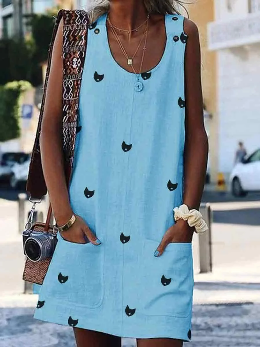 Cute Pockets Printed Shift Dress