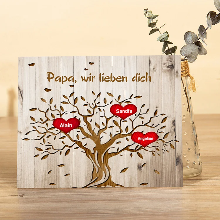 Kettenmachen Holzrahmen - Personalisierter Text & 3 Namen Familienstammbaum Holzdekoration 