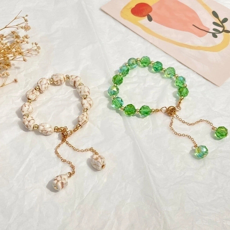 INS Style Beach Minimalist Solid Color Artificial Crystal Copper Clad Iron Bracelets In Bulk