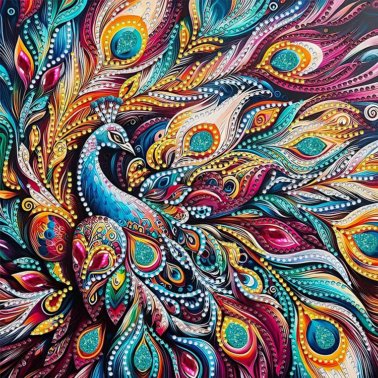 Colorful Peacock 30*30cm (Canvas) Special Shaped Drill Diamond Painting gbfke