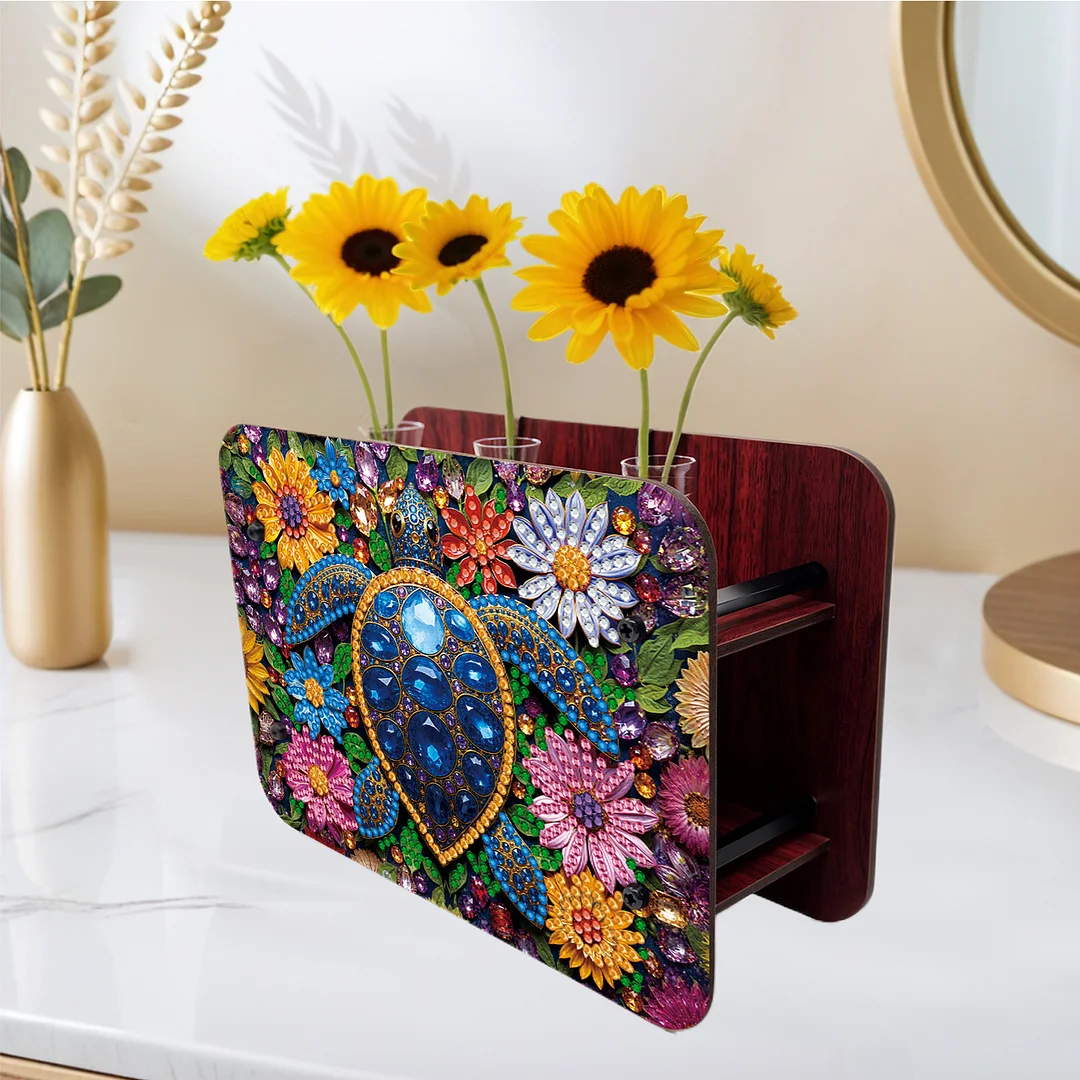 Turtle DIY Flower Vase Wooden Double Sided Desktop Diamond Art Kit Home Decor