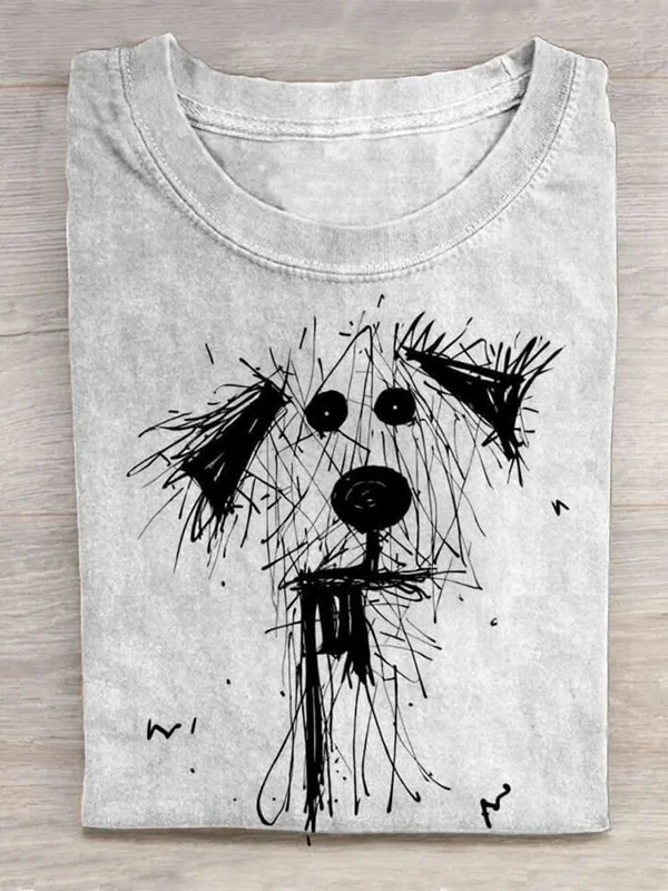Men's Cute Puppy Sketch Art Print Cotton Casual T-Shirt