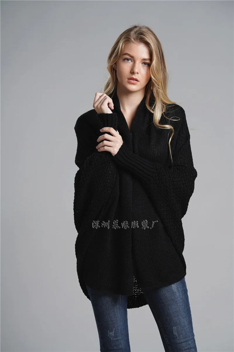 2021 new style bat sleeve large size long knitted cardigan sweater women's jacket women's sweater