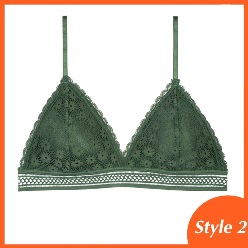 French Style Bralette Seamless Deep V Lace Bra Wireless Thin Underwear Sexy Lingerie Soft Push Up Bras For Women Hot