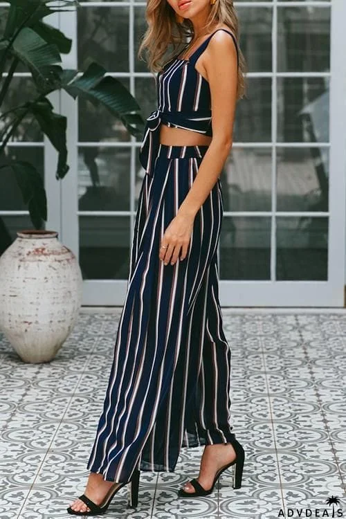 Stripe Knot Wide Leg Pants Set