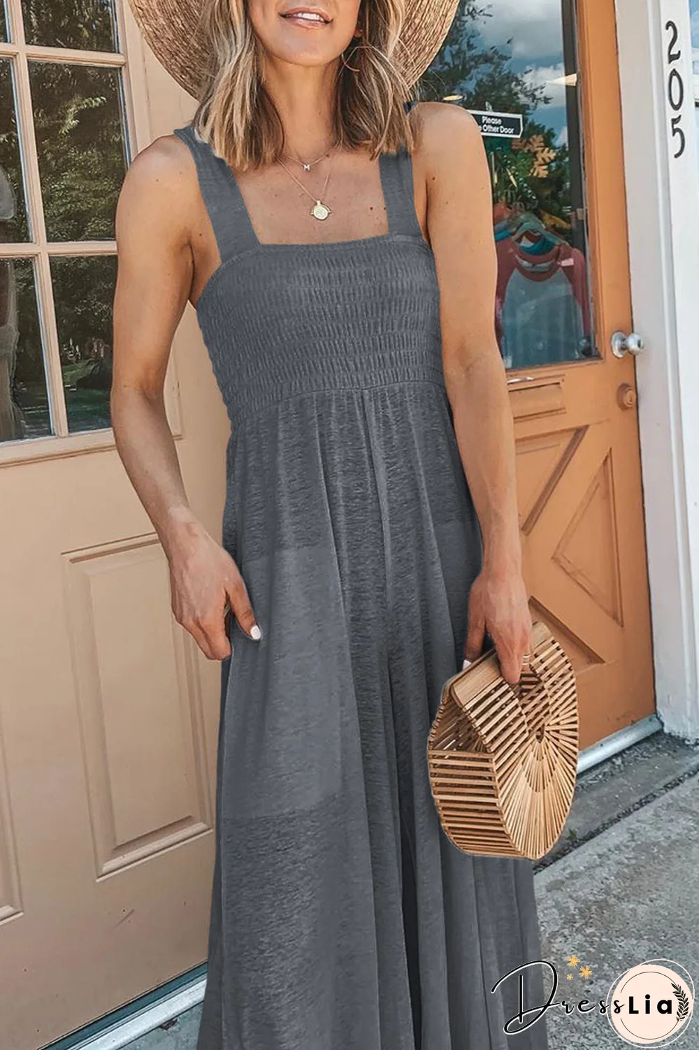 Solid Color Sleeveless Wide Leg Jumpsuit