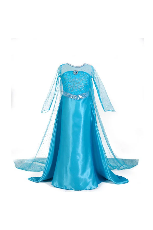 Halloween Sweet Maxi Dress Girl Frozen Elsa Costume Blue-elleschic