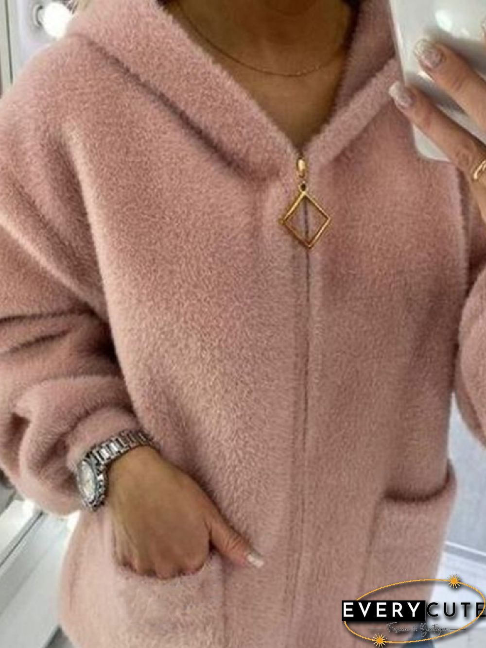 Casual Loose Plain Hoodie Long Sleeve Overcoat