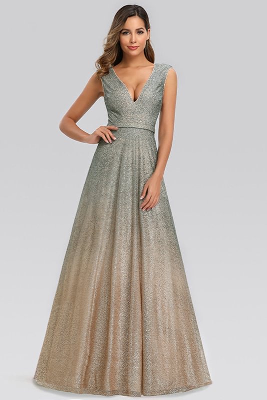 Sparkle Ombre Sequins V-Neck Sleeveless Prom Dress Online - lulusllly