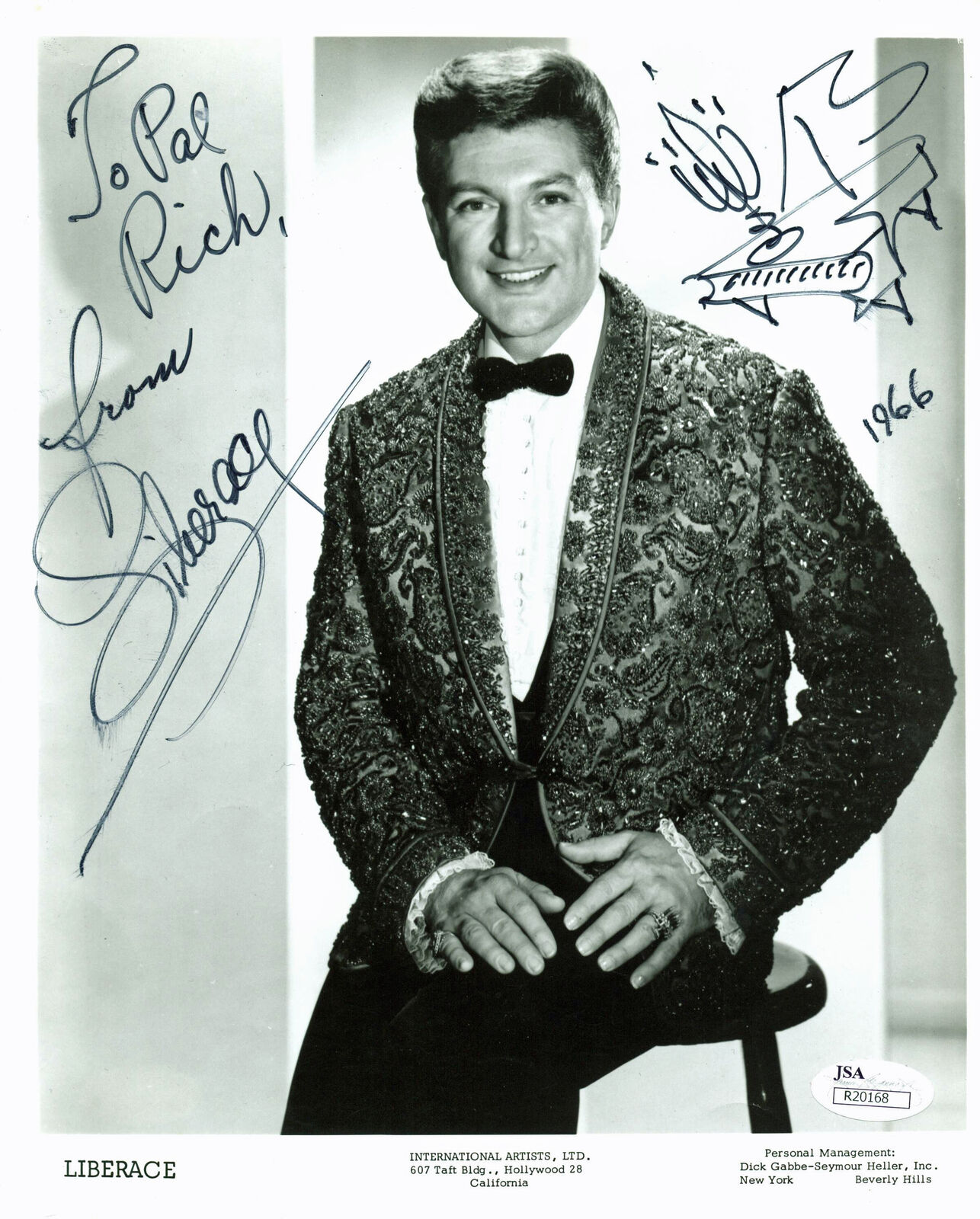 Liberace Authentic Signed B&W 8x10 Promo Photo Poster painting w/ Piano Sketch JSA #R20168