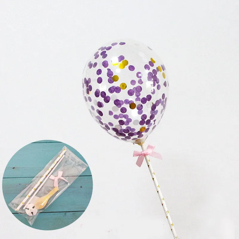 1 Set 5inch Confetti Balloon Cake Topper Decoration with Paper Straw Bow Baby Shower Favors Wedding Birthday Party Supplies