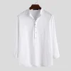 Men's Casual Loose Solid Color Cotton Linen Long Sleeve Shirt