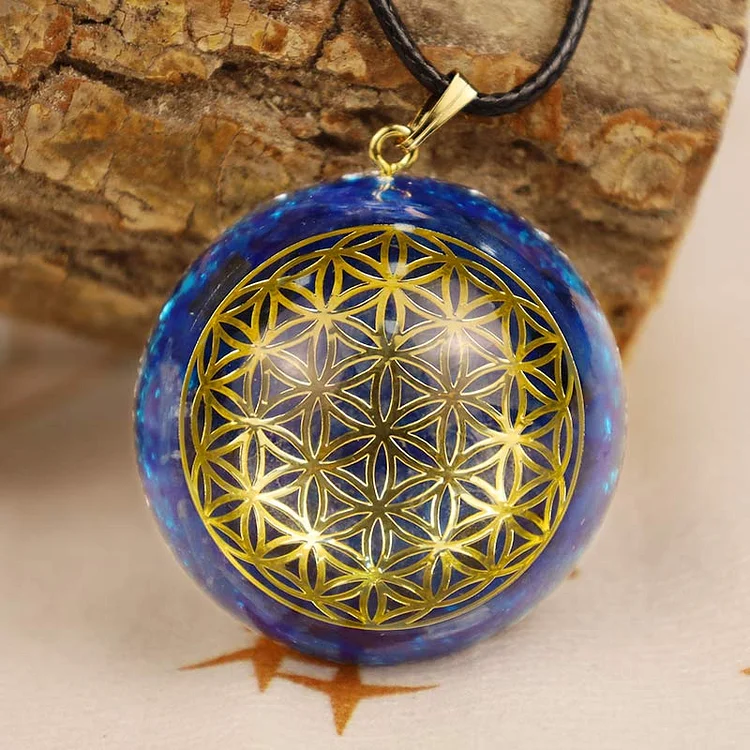 Lapis Lazuli Flower Of Life Healing Necklace
