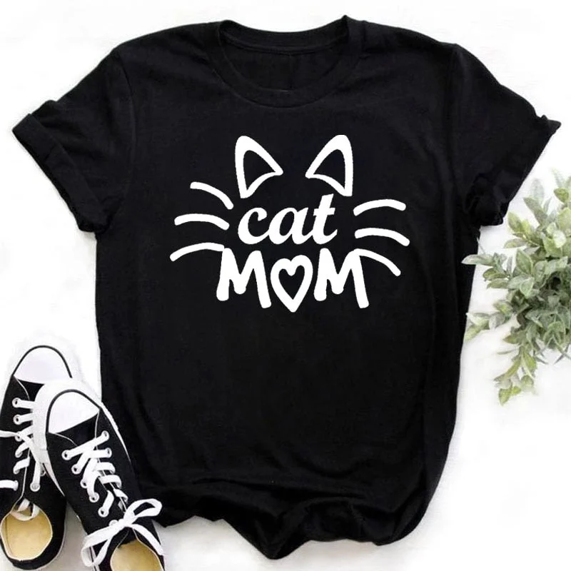 Cat MOM Women's Top Summer Fashion Short-sleeved Cat and Dog Paw Print Girl T-shirt Female Y2K Clothes,Drop Ship