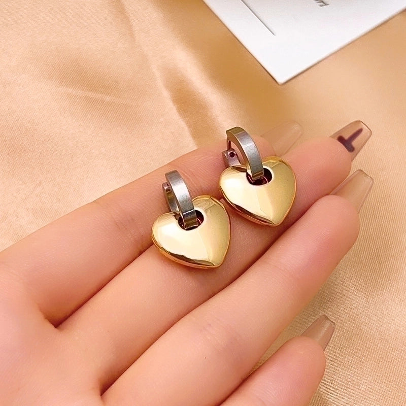 1 Pair Hip-Hop Vintage Style Heart Shape Polishing Plating 304 Stainless Steel Gold Plated Silver Plated Drop Earrings