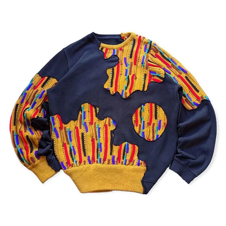 Men's Retro Color Matching Irregular Sweatshirt