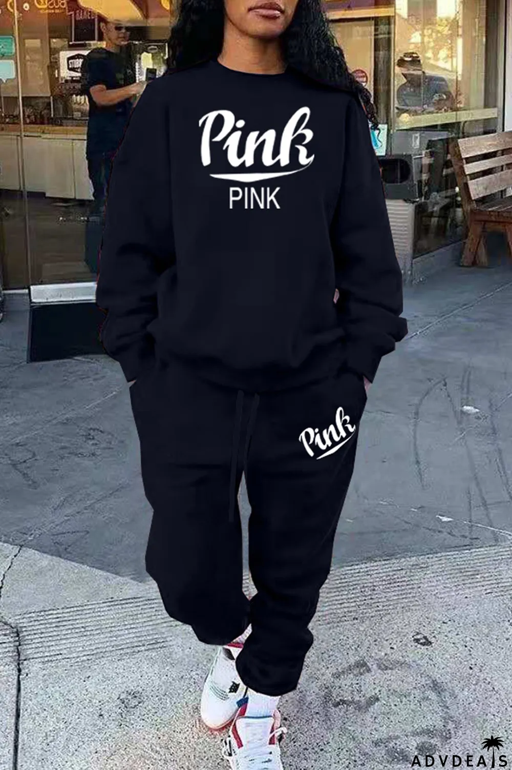 Grey Fashion Casual Letter Print Basic O Neck Long Sleeve Two Pieces