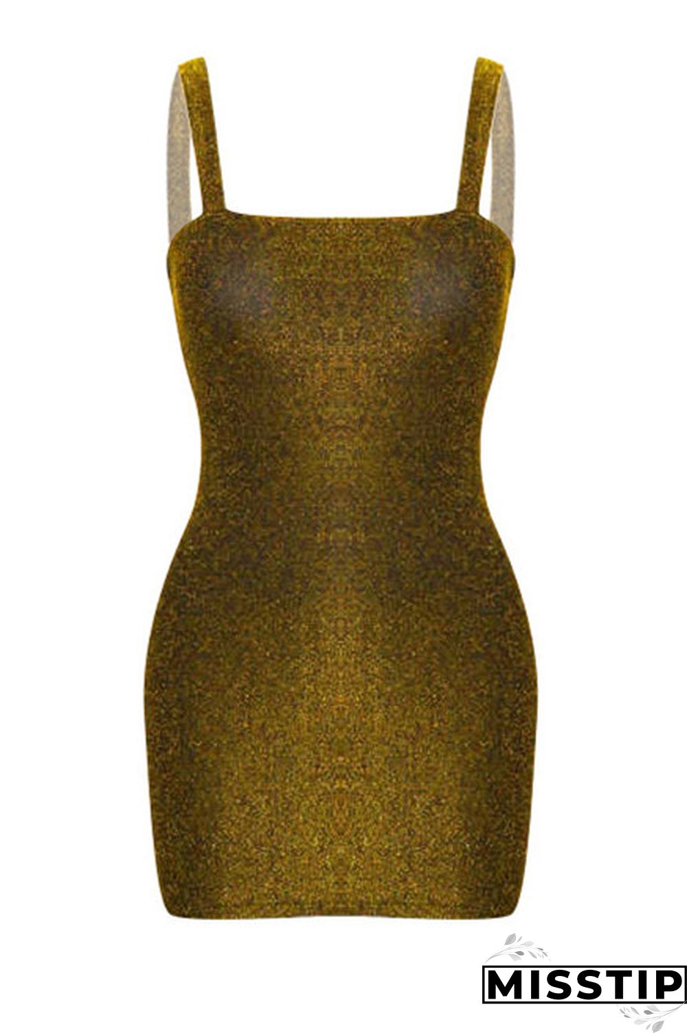 Gold Fashion Sexy Spaghetti Straps Womens Clothing Solid Backless Sequin Club Dress