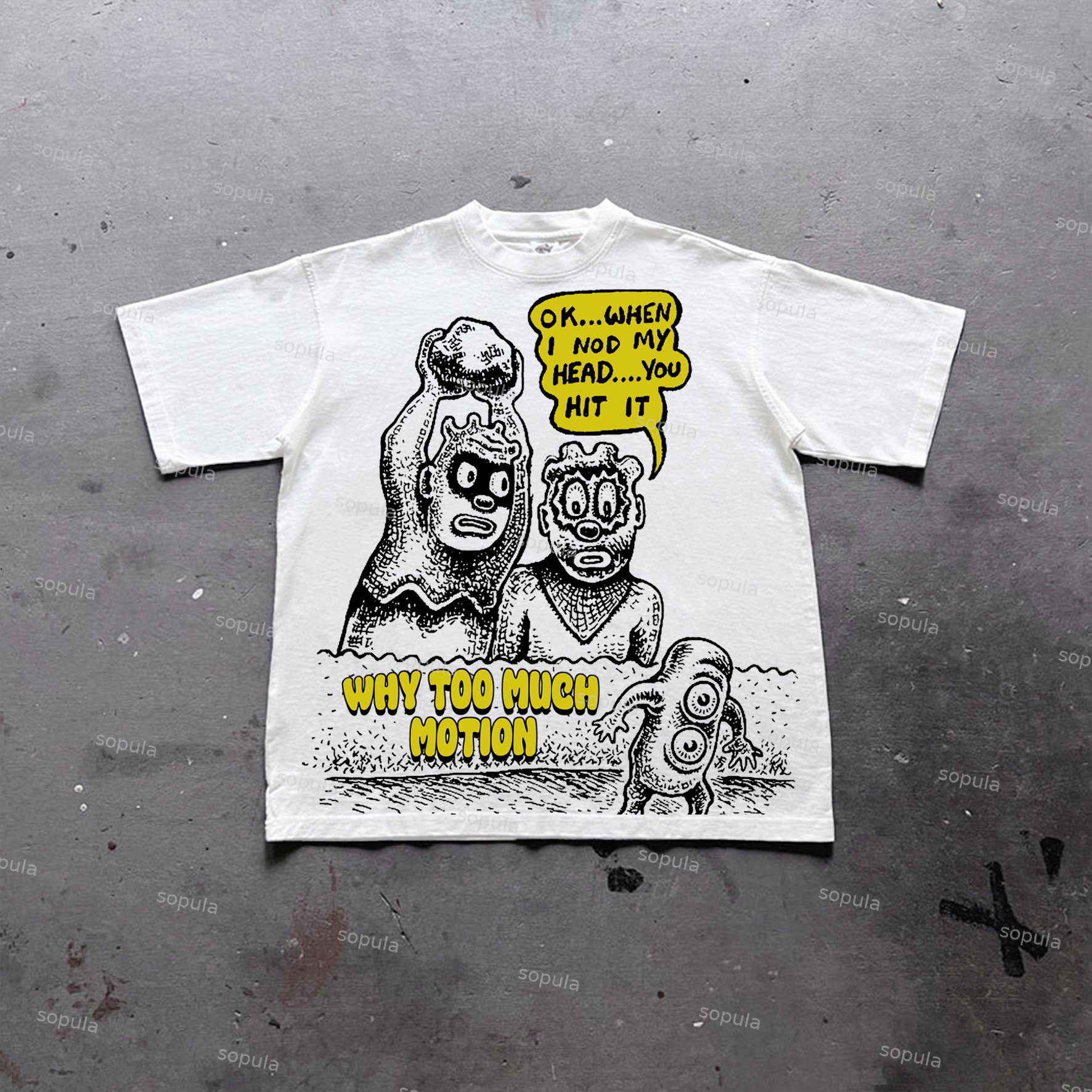 Street Vintage Why Too Much Motion Graphic Print Cotton Casual T-Shirt - SOPULA