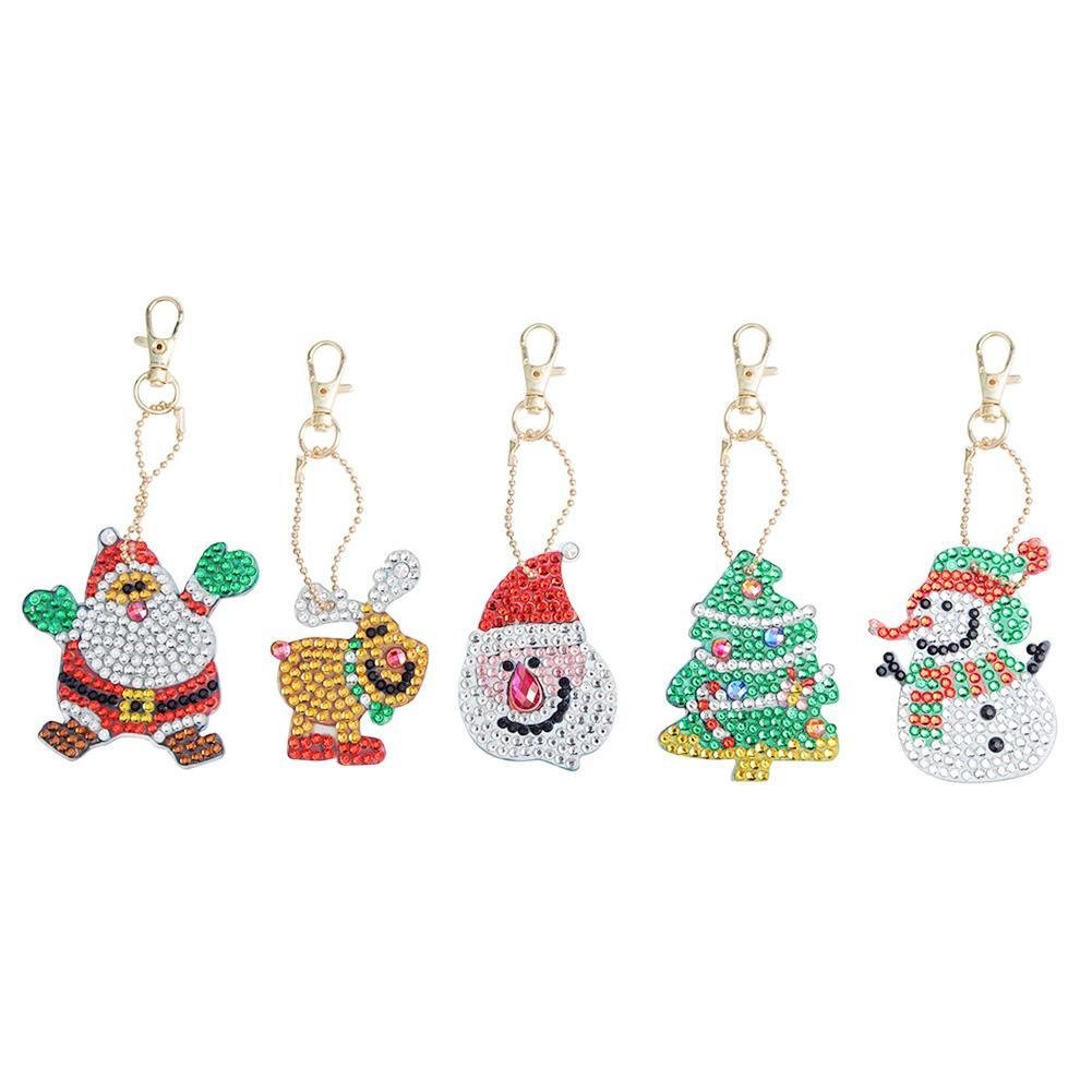 5pcs/Set DIY Crystal Rhinestones Full Drill Diamond Painting Christmas Keychain Decor