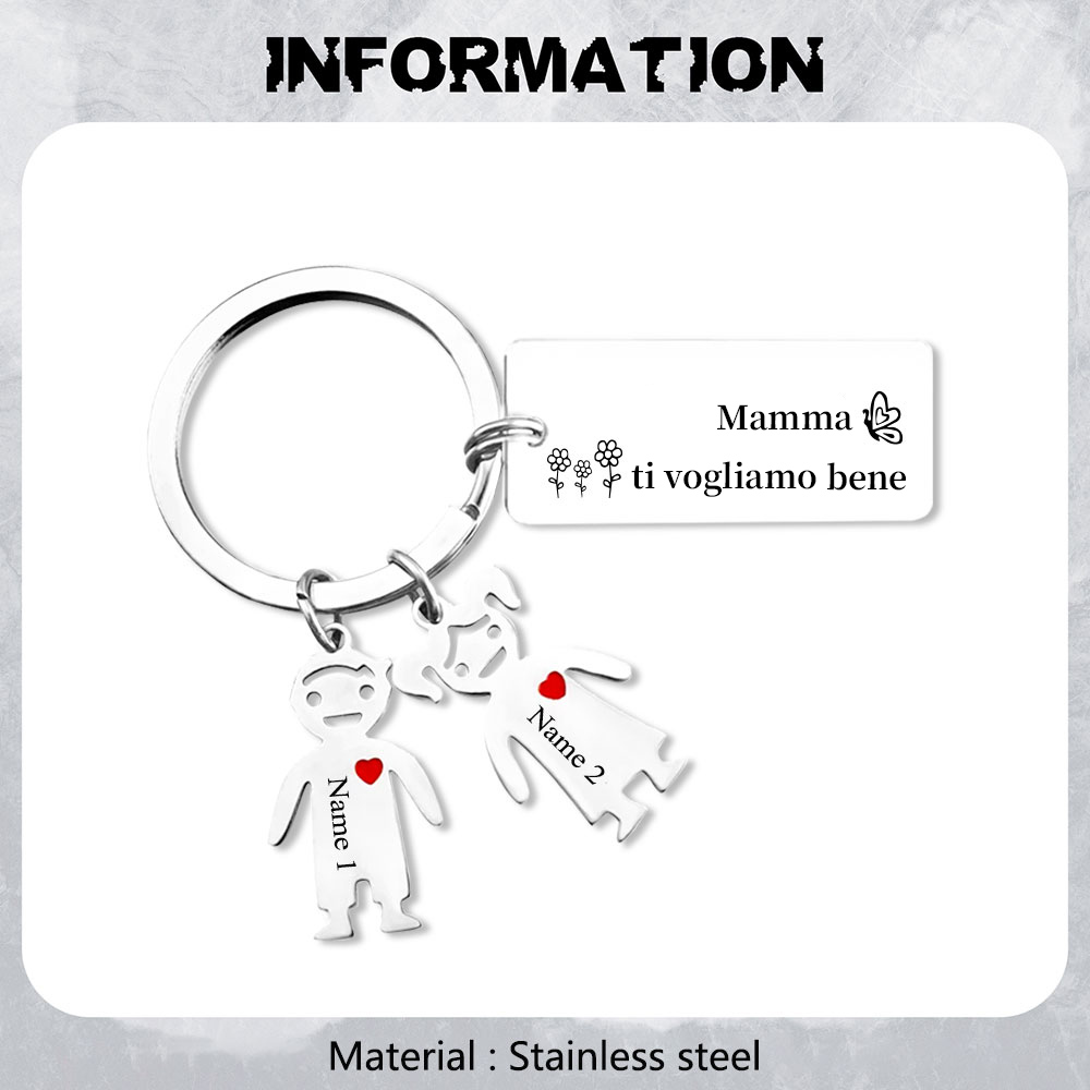 Mamma ti voglio bene-Portachiavi ciondolo bambino 2 nomi personalizzati regalo per festa della mamma | Jessemade
