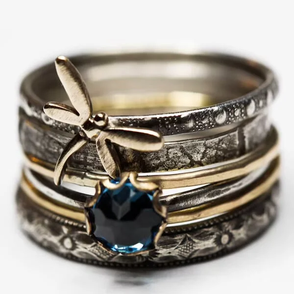 🔥Blue Topaz Stacking Dragonfly Ring✨