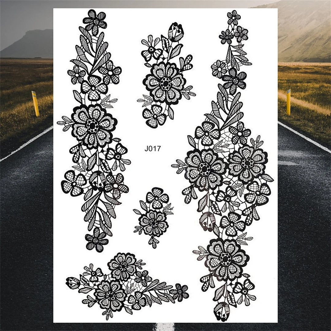 Henna Pendant Temporary Tattoos For Women Undertboob Girls Realistic Butterfly Rose Flower Fake Tattoo Sticker Chest Tatoos